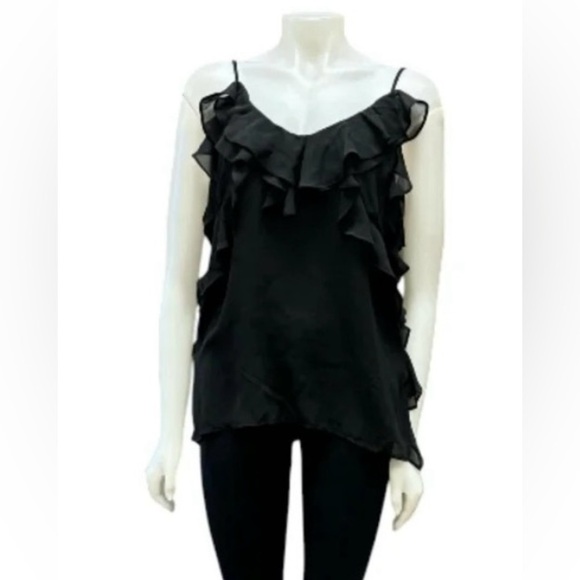 Rachel Zoe NWT Tank Frilly Black Sleeveless Spaghetti  Strap Size Small - Picture 1 of 9